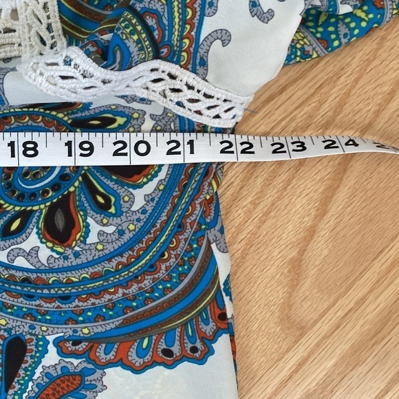 Daniel Rainn Multicolor Peasant Top Blouse Tunic Women’s L Crochet Boho paisley - Picture 8 of 8